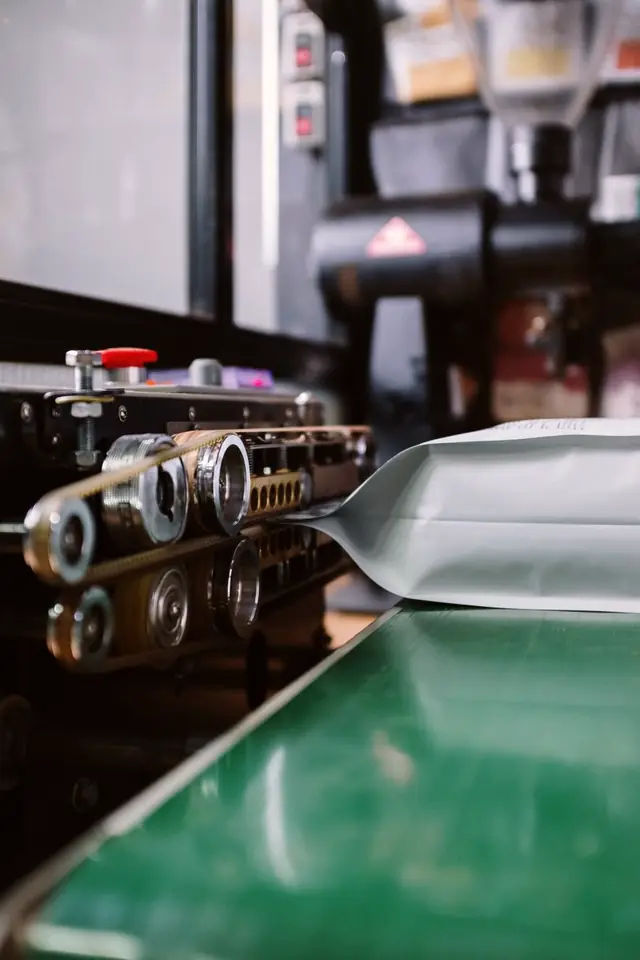 A bag passing through the heat sealer