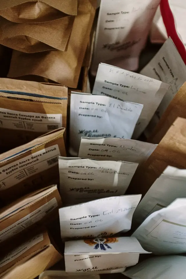 Paper coffee bags ready for packing