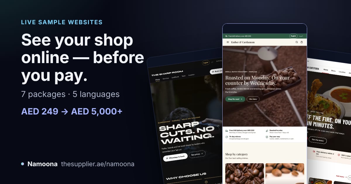 Live sample websites by TheSupplier: barbershop, online store and cafeteria demos